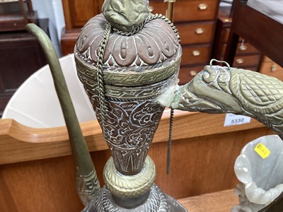 Lot 5092 - Group of oriental items including a Tibetan bronze Buddha, copper ewers etc