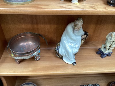 Lot 5092 - Group of oriental items including a Tibetan bronze Buddha, copper ewers etc