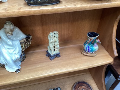 Lot 5092 - Group of oriental items including a Tibetan bronze Buddha, copper ewers etc