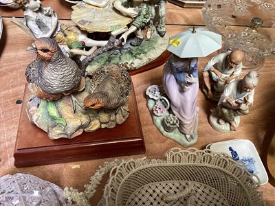 Lot 5093 - Collection of ceramics and glassware to include Nao figure, Beswick horse, Coalport figure of game birds, silver mounted glass bowl with lid and others