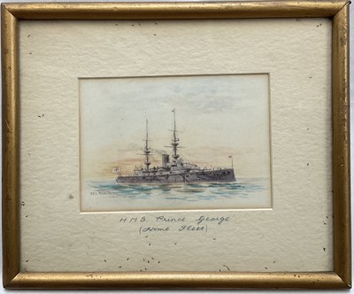 Lot 1176 - William Cluett, group of six early 20th century watercolour ship portraits including: H.M.S. Eclipse, Majestic, Assistance, Topaze and others, together with another by J. N. Holroyd of H.M.S. Pr...