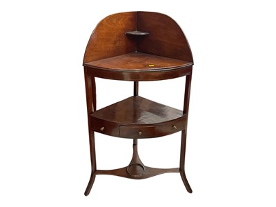 Lot 5342 - Nineteenth century mahogany corner washstand with central drawer, 57cm wide, 106cm high