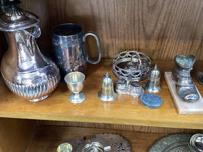 Lot 5096 - Group of silver plate including a four piece tea and coffee set, tureens, pair of Elkington candle sticks etc