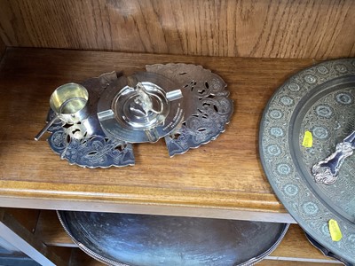 Lot 5096 - Group of silver plate including a four piece tea and coffee set, tureens, pair of Elkington candle sticks etc