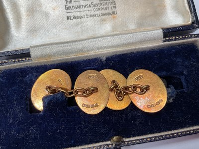 Lot 76 - Pair of Victorian 18ct gold oval cufflinks with engraved monograms (Birmingham 1865)