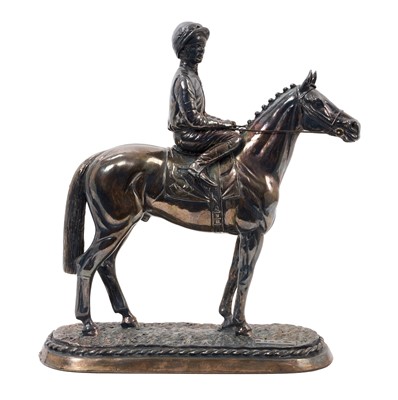 Lot 917 - Contemporary silver filled model of a horse and jockey, (London 1987), 22.5cm high x 20cm long