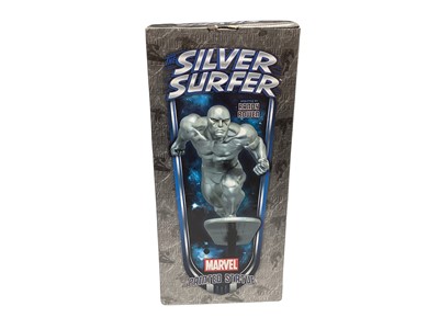 Lot 1864 - Marvel Silver Surfer Painted Statue sculpted by Randy Bowen plus miniature DC Comics characters and other action figures. All boxed (14).