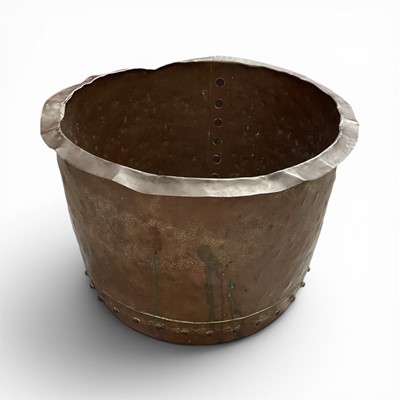 Lot 1494 - 19th century riveted copper log bin with stamped mark to rim