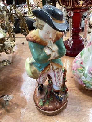 Lot 5101 - Pair of Victorian Staffordshire John Bevington figures, 25cm high, together with a pair of 19th century English porcelain vases painted with roses (4)