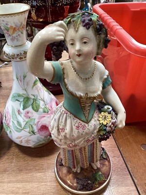 Lot 5101 - Pair of Victorian Staffordshire John Bevington figures, 25cm high, together with a pair of 19th century English porcelain vases painted with roses (4)