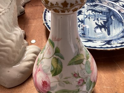 Lot 5101 - Pair of Victorian Staffordshire John Bevington figures, 25cm high, together with a pair of 19th century English porcelain vases painted with roses (4)