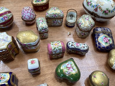 Lot 5106 - Good collection of porcelain and enamel trinket boxes and scent bottle caskets, including many by Limoges