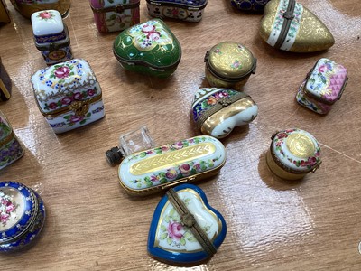 Lot 5106 - Good collection of porcelain and enamel trinket boxes and scent bottle caskets, including many by Limoges