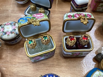 Lot 5106 - Good collection of porcelain and enamel trinket boxes and scent bottle caskets, including many by Limoges