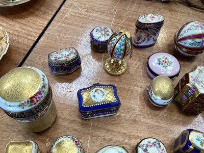Lot 5106 - Good collection of porcelain and enamel trinket boxes and scent bottle caskets, including many by Limoges
