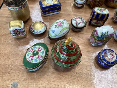 Lot 5106 - Good collection of porcelain and enamel trinket boxes and scent bottle caskets, including many by Limoges