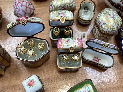Lot 5106 - Good collection of porcelain and enamel trinket boxes and scent bottle caskets, including many by Limoges