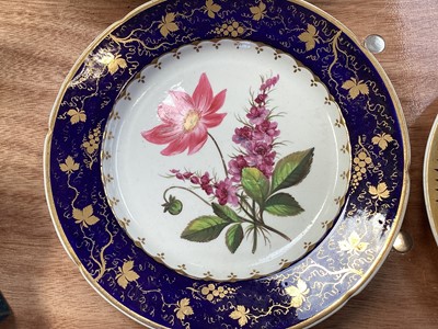 Lot 5109 - Group of English Regency floral painted porcelain, including a pair of square Spode dishes, a pair of Spode plates with gilt grapevines, H&R Daniel cup and saucer, etc