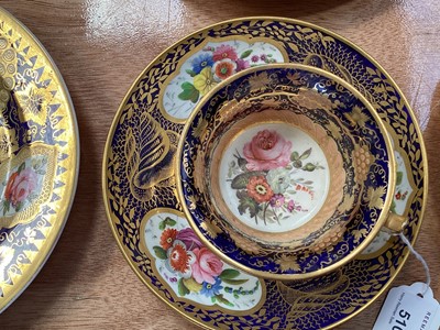 Lot 5109 - Group of English Regency floral painted porcelain, including a pair of square Spode dishes, a pair of Spode plates with gilt grapevines, H&R Daniel cup and saucer, etc