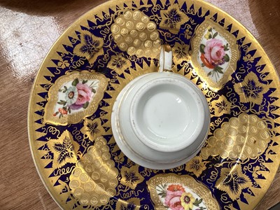 Lot 5109 - Group of English Regency floral painted porcelain, including a pair of square Spode dishes, a pair of Spode plates with gilt grapevines, H&R Daniel cup and saucer, etc