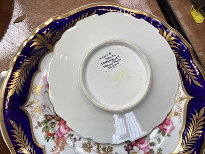 Lot 5109 - Group of English Regency floral painted porcelain, including a pair of square Spode dishes, a pair of Spode plates with gilt grapevines, H&R Daniel cup and saucer, etc