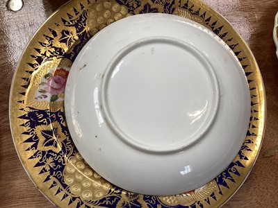 Lot 5109 - Group of English Regency floral painted porcelain, including a pair of square Spode dishes, a pair of Spode plates with gilt grapevines, H&R Daniel cup and saucer, etc