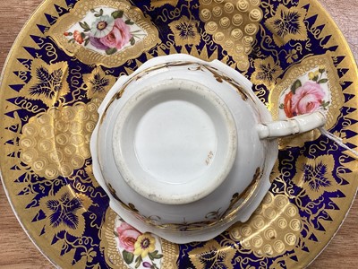 Lot 5109 - Group of English Regency floral painted porcelain, including a pair of square Spode dishes, a pair of Spode plates with gilt grapevines, H&R Daniel cup and saucer, etc