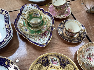 Lot 5109 - Group of English Regency floral painted porcelain, including a pair of square Spode dishes, a pair of Spode plates with gilt grapevines, H&R Daniel cup and saucer, etc
