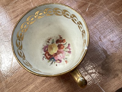 Lot 5109 - Group of English Regency floral painted porcelain, including a pair of square Spode dishes, a pair of Spode plates with gilt grapevines, H&R Daniel cup and saucer, etc