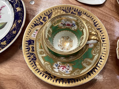 Lot 5109 - Group of English Regency floral painted porcelain, including a pair of square Spode dishes, a pair of Spode plates with gilt grapevines, H&R Daniel cup and saucer, etc