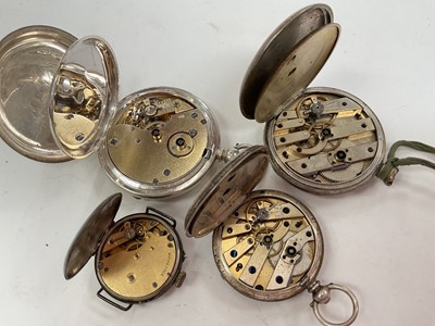 Lot 88 - Four silver cased pocket / fob watches, travel clock in folding leather case and one other time piece (6)