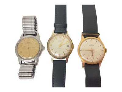Lot 89 - Three vintage wristwatches to include Tissot 'Antimagentique' stainless steel watch on an expandable bracelet, Roamer and Smiths watches both in gold plated cases with stainless steel backs on b...