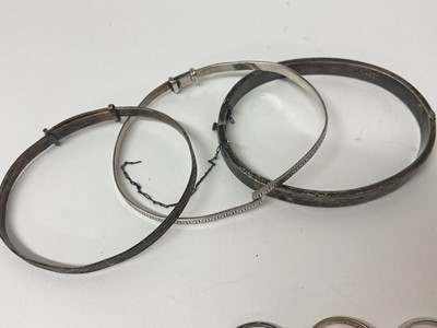 Lot 90 - Silver charm bracelet, silver bangles, silver rings etc