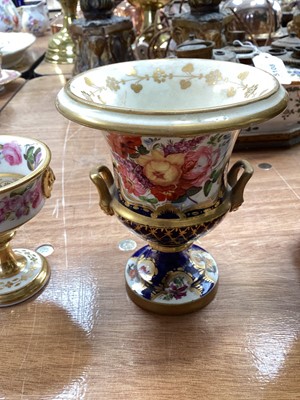 Lot 5111 - Sèvres style ormolu mounted porcelain vase, painted with panels containing figures and flowers, on a bleu celeste ground, with ram's heads and wreath handles, together with two smaller 19th cent...