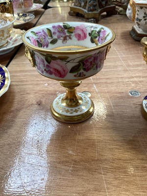 Lot 5111 - Sèvres style ormolu mounted porcelain vase, painted with panels containing figures and flowers, on a bleu celeste ground, with ram's heads and wreath handles, together with two smaller 19th cent...