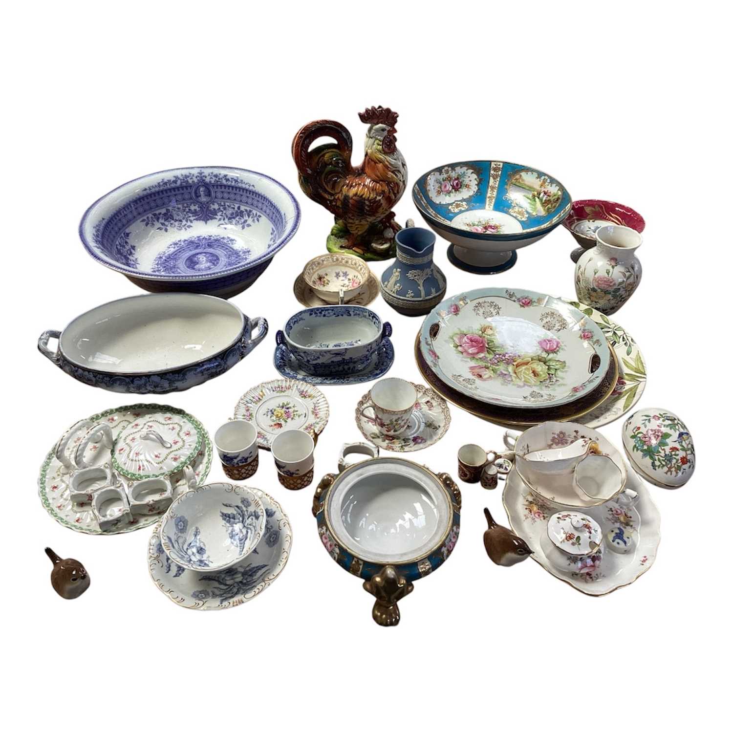Lot 5116 - Group of ceramics, including Dresden tea wares, Davenport printed tureen, etc