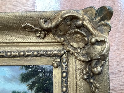 Lot 5118 - Pair of 19th century small oil on copper landscape paintings, in giltwood frames, 7cm x 5.5cm, together with another larger gilt frame (3)