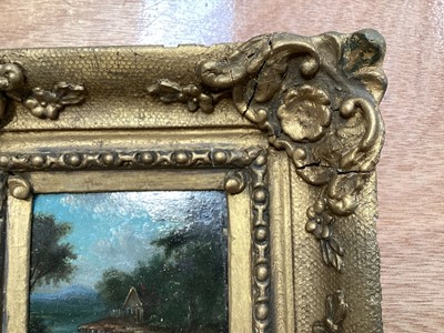 Lot 5118 - Pair of 19th century small oil on copper landscape paintings, in giltwood frames, 7cm x 5.5cm, together with another larger gilt frame (3)