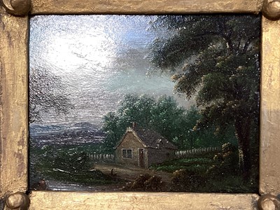 Lot 5118 - Pair of 19th century small oil on copper landscape paintings, in giltwood frames, 7cm x 5.5cm, together with another larger gilt frame (3)