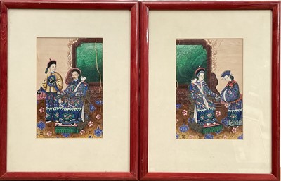 Lot 1205 - Pair of 19th century Chinese pictures on rice paper depicting Mandarins