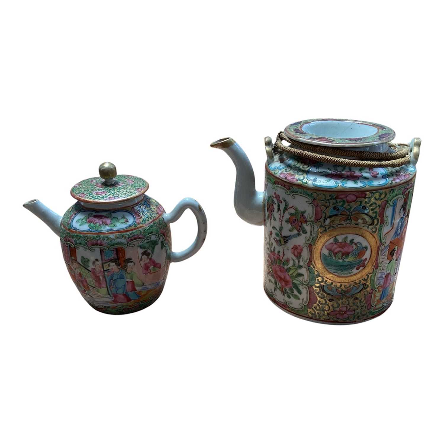 Lot 5124 - Two 19th century Chinese Canton porcelain teapots, painted with figures, flowers, birds and insects
