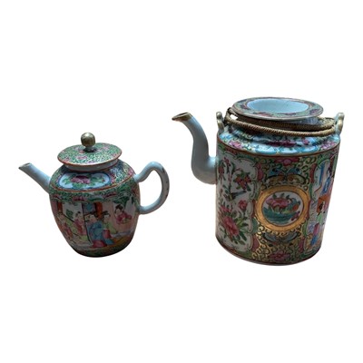 Lot 5124 - Two 19th century Chinese Canton porcelain teapots, painted with figures, flowers, birds and insects