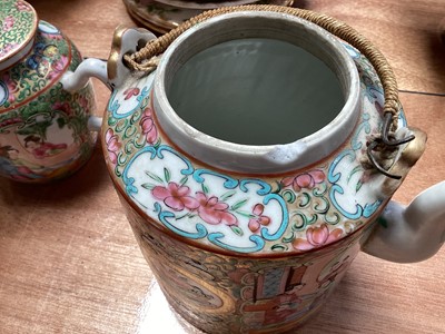 Lot 5124 - Two 19th century Chinese Canton porcelain teapots, painted with figures, flowers, birds and insects