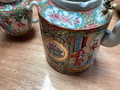 Lot 5124 - Two 19th century Chinese Canton porcelain teapots, painted with figures, flowers, birds and insects