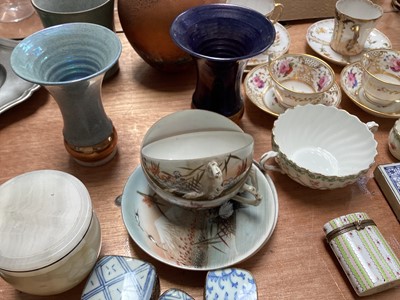 Lot 5126 - Group of ceramics and other items, including a pair of Mintons tiles, studio pottery, 19th century cups and saucers, etc