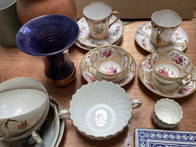 Lot 5126 - Group of ceramics and other items, including a pair of Mintons tiles, studio pottery, 19th century cups and saucers, etc