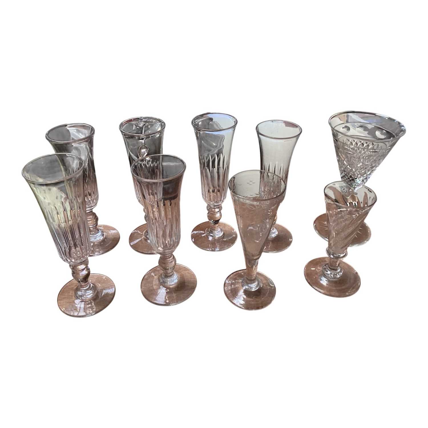 Lot 5129 - Group of 18th and 19th century drinking glasses, including a set of six fluted glasses, wrythen bowl glass, etc