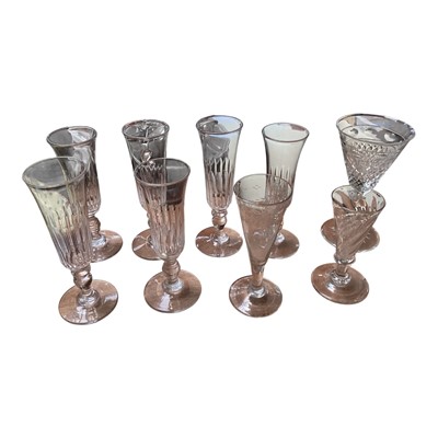 Lot 5129 - Group of 18th and 19th century drinking glasses, including a set of six fluted glasses, wrythen bowl glass, etc