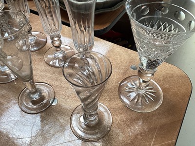 Lot 5129 - Group of 18th and 19th century drinking glasses, including a set of six fluted glasses, wrythen bowl glass, etc