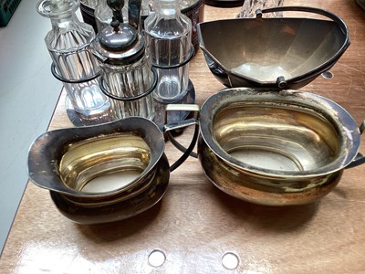 Lot 5135 - Group of silver plate, including two cruet sets, pair of candlesticks, etc